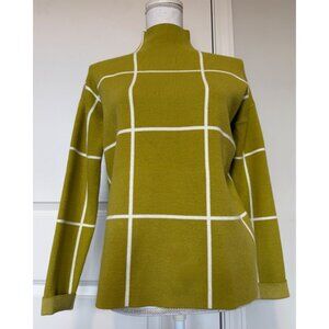 Cynthia Rowley Womens XS Olive & White Grid Turtleneck Sweater Soft